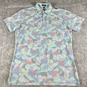 Peter Millar Crown Crafted Ace Disc Print Pique Golf Polo Shirt Mens Medium Soft